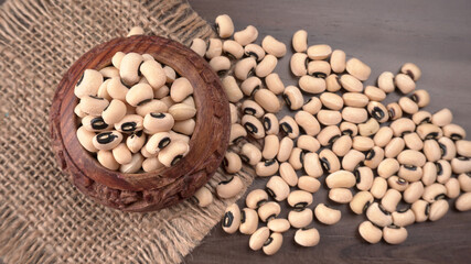 Uncooked black eyed peas. Health food concept.