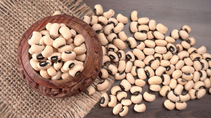 Uncooked black eyed peas. Health food concept.