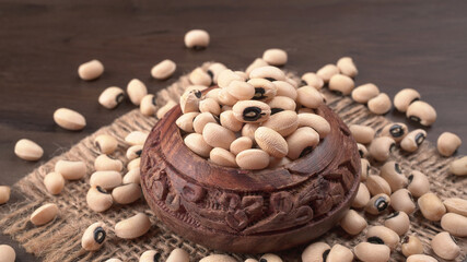 Uncooked black eyed peas. Health food concept.