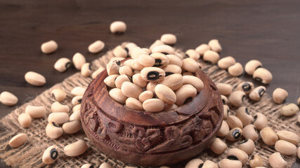Uncooked black eyed peas. Health food concept.