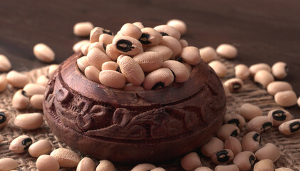 Uncooked black eyed peas. Health food concept.
