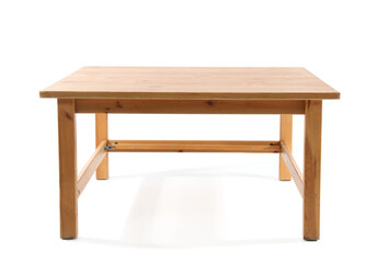 Modern wooden coffee table on white background