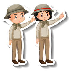 Couple kids wear safari outfit cartoon character sticker