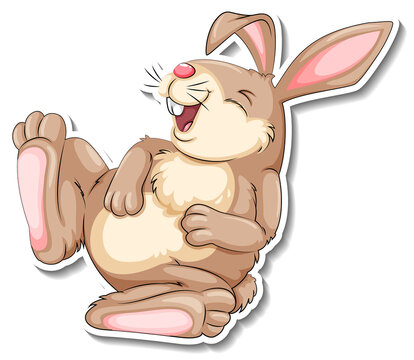 A rabbit laughing animal cartoon sticker