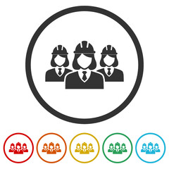 Woman Construction Team Worker icon isolated on white background, color set