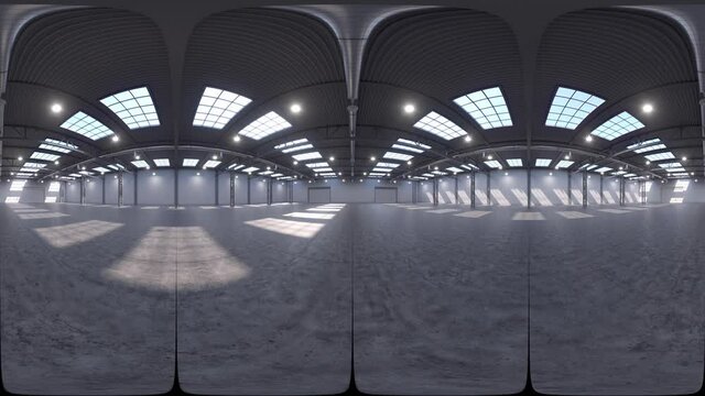 Full spherical hdri panorama 360 degrees of empty exhibition space. backdrop for exhibitions and events. Tile floor. Marketing mock up. 3D render illustration. 4K video.	