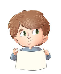 Illustration of boy face with blank flag