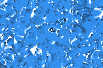 abstract texture of glass surface of blue color. Glossy surface of water. Texture of liquid molten gold. Horizontal image. 3D image. 3D rendering.