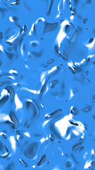 abstract texture of glass surface of blue color. Glossy surface of water. Texture of liquid molten gold. Vertical image. 3D image. 3D rendering.