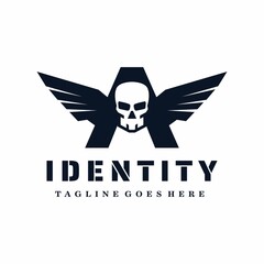 Letter A Skull Wings Logo Design