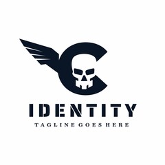 Letter C Skull Wings Logo Design