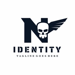 Letter N Skull Wings Logo Design