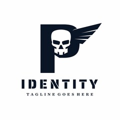 Letter P Skull Wings Logo Design