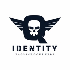 Letter Q Skull Wings Logo Design