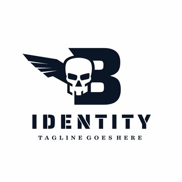 Letter B Skull Wings Logo Design