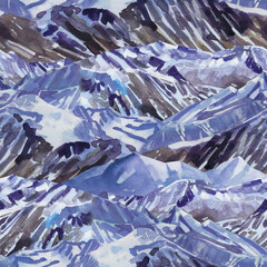 Repeated seamless pattern of an abstract watercolor mountains.