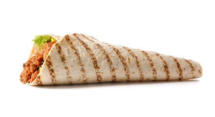 Tasty burrito on white background