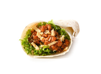 Tasty burrito on white background