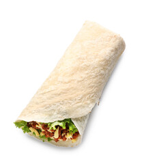Tasty burrito on white background