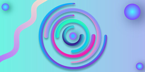 Abstract shapes on colorful trendy background. Modern fluid colorful gradient geometric figures in the shape of swirl on gradient background.