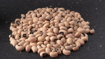 Uncooked black eyed peas. Health food concept.