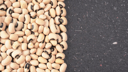 Uncooked black eyed peas. Health food concept.