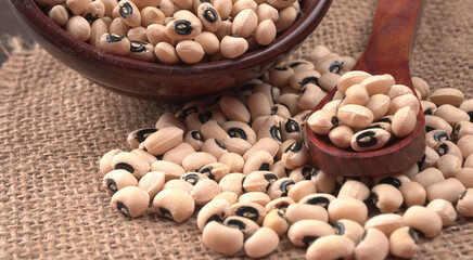 Uncooked black eyed peas. Health food concept.