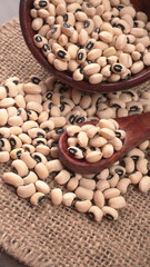 Uncooked black eyed peas. Health food concept.