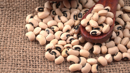 Uncooked black eyed peas. Health food concept.