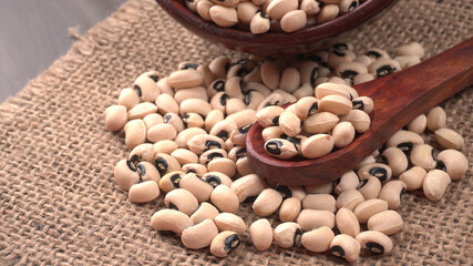 Uncooked black eyed peas. Health food concept.