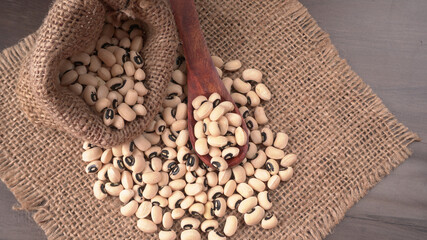 Uncooked black eyed peas. Health food concept.