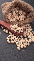 Uncooked black eyed peas. Health food concept.