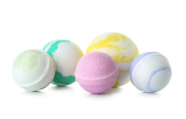 Different bath bombs isolated on white background