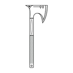 Abstract Black Simple Line Metal BattleAxe Blade Weapon Doodle Outline Element Vector Design Style Sketch Isolated On White Background Illustration For War, Battle