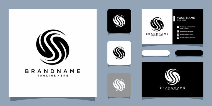 Creative modern S stylish sports brand, black and white S initial with business card design template