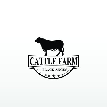 illustration of a Angus cattle farm logo design 