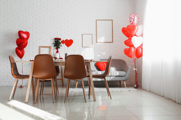 Interior of dining room decorated for Valentine's Day