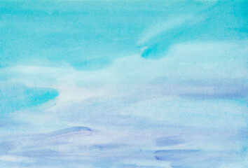 Cloudy watercolor sky. Soft hand painted texture