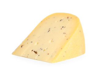 Piece of delicious truffle cheese isolated on white