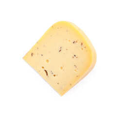 Piece of delicious truffle cheese isolated on white, top view