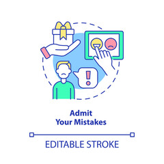 Admit your mistakes concept icon. Take responsibility. Customer service tips abstract idea thin line illustration. Isolated outline drawing. Editable stroke. Roboto-Medium, Myriad Pro-Bold fonts used