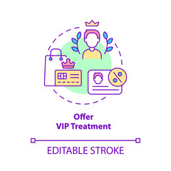 Naklejka premium Offer vip treatment concept icon. Exclusive membership. Customer service abstract idea thin line illustration. Isolated outline drawing. Editable stroke. Roboto-Medium, Myriad Pro-Bold fonts used
