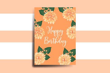 Greeting card birthday card Digital watercolor hand drawn Orange Dahlia Flower Design Template