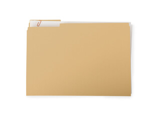 Yellow file with documents isolated on white, top view
