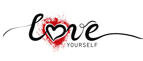 Love yourself calligraphic inscription with smooth lines. Modern calligraphy text love yourself Care. Handwritten positive quote Vector lettering