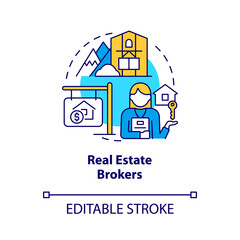 Real estate brokers concept icon. Property manager customers abstract idea thin line illustration. Isolated outline drawing. Editable stroke. Roboto-Medium, Myriad Pro-Bold fonts used