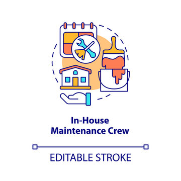 In-house maintenance crew concept icon. Property manager responsibility abstract idea thin line illustration. Isolated outline drawing. Editable stroke. Roboto-Medium, Myriad Pro-Bold fonts used