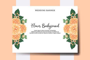 Wedding banner flower background, Digital watercolor hand drawn Orange Dahlia Flower design Template