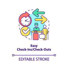 Easy check-ins and check-outs concept icon. Real estate management abstract idea thin line illustration. Isolated outline drawing. Editable stroke. Roboto-Medium, Myriad Pro-Bold fonts used