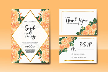 Obraz na płótnie Canvas Wedding invitation frame set, floral watercolor Digital hand drawn Orange Dahlia flower design Invitation Card Template